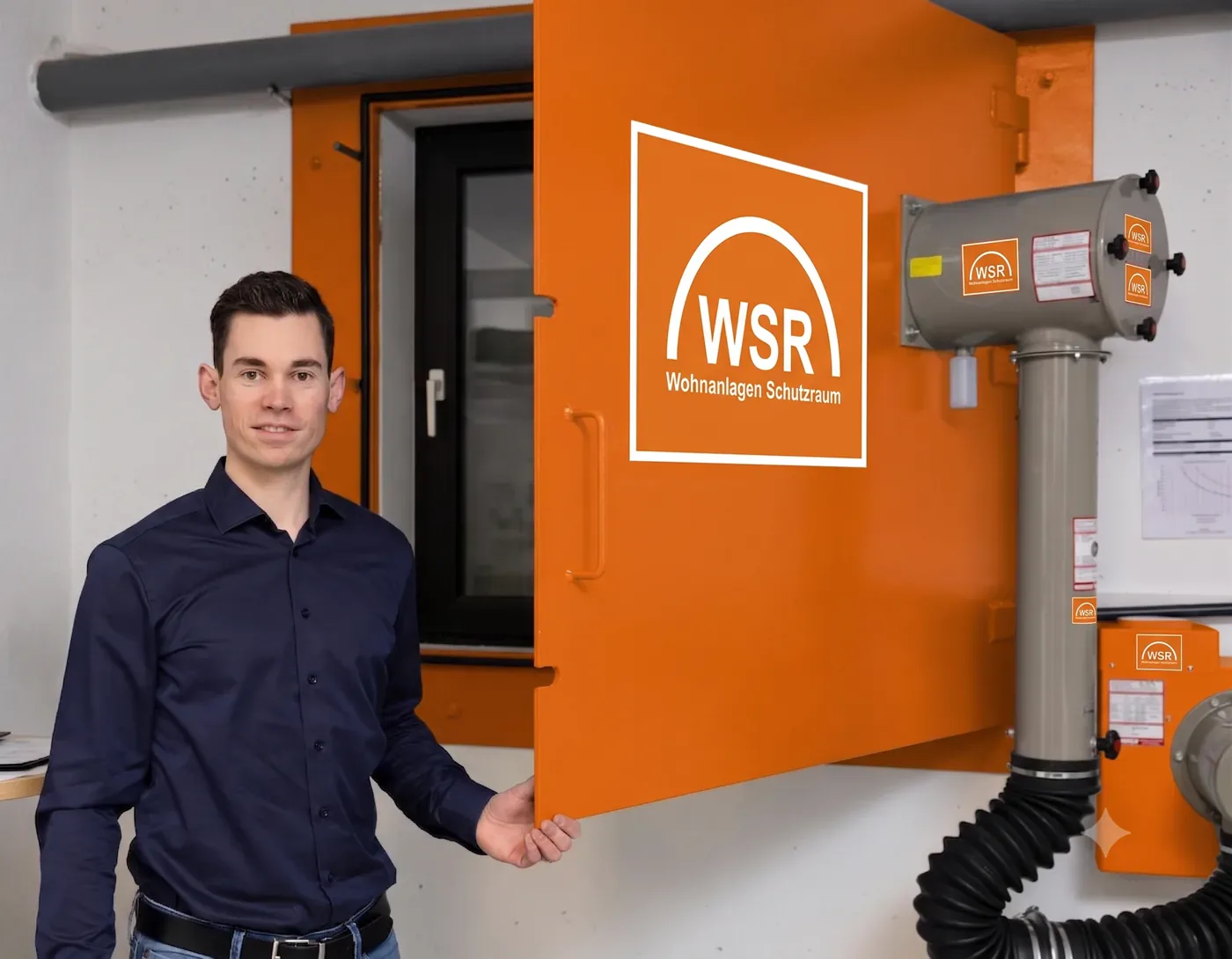 Peter Aurnhammer vor einer WSR-Schutzrauminstallation